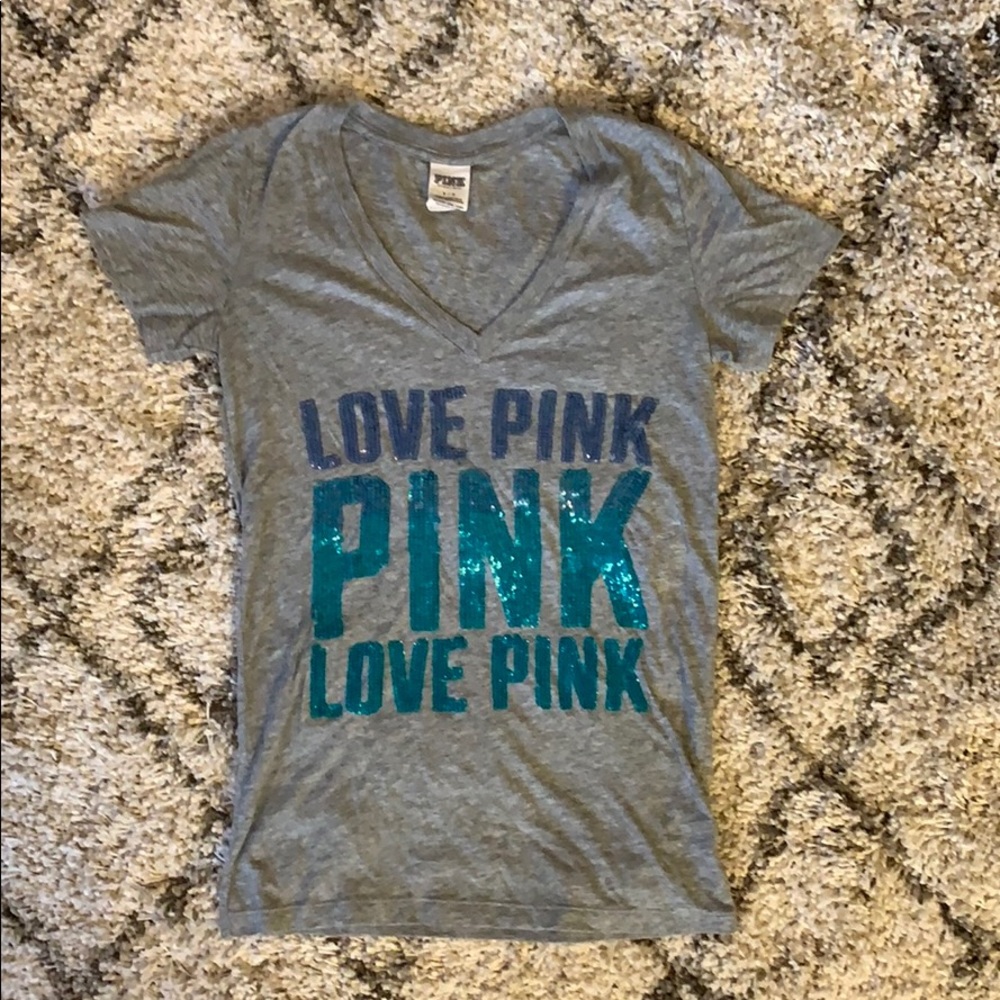 Victoria’s Secret PINK grey v neck sequin shirt S